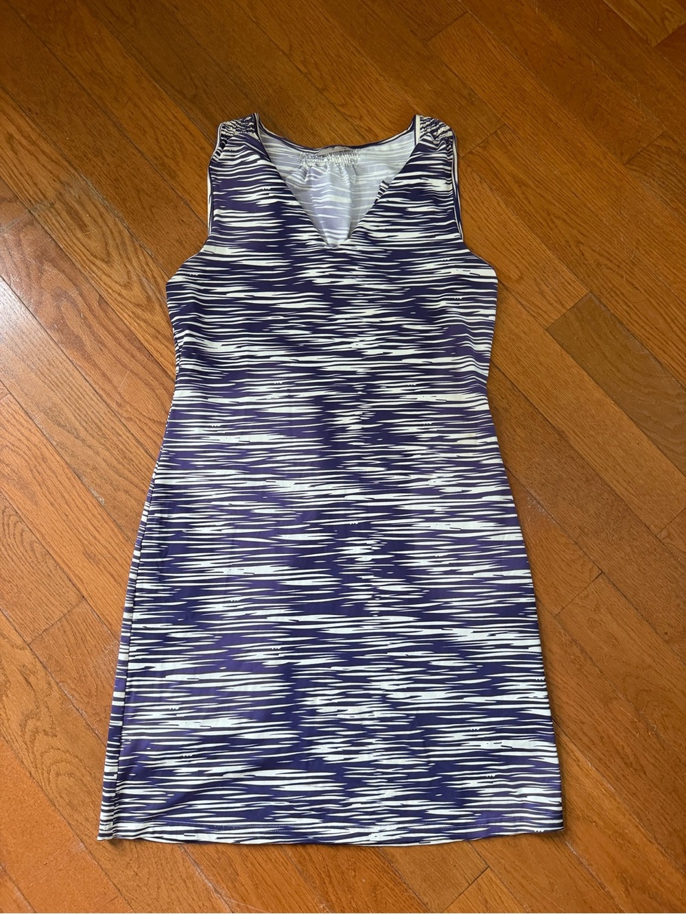 Ellie Kai Sleeveless V-Neck Midi Dress in Purple and White Stripe